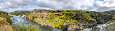 Hraunfossar Waterfalls and River in the Western Part of Iceland, Europe in summer season.の写真素材
