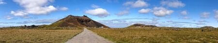 Panoramic view of Saxholl Crater and surrounding countryside, Iceland.の写真素材