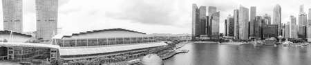 SINGAPORE - JANUARY 2ND, 2020: Amazing panoramic aerial view of Marina Bay and city skyline.のeditorial素材