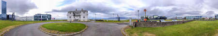 REYKJAVIK, ICELAND - AUGUST 11, 2019: Beautiful coastline of Reykjavik in summer, Iceland. Panoramic view.のeditorial素材