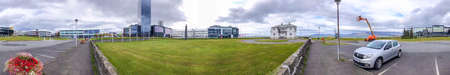 REYKJAVIK, ICELAND - AUGUST 11, 2019: Beautiful coastline of Reykjavik in summer, Iceland. Panoramic view.のeditorial素材