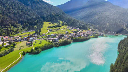 Alpin landscape with beautiful mountains in summertime, view from drone.の写真素材