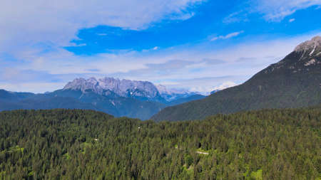 Alpin landscape with beautiful mountains in summertime, view from drone.の写真素材