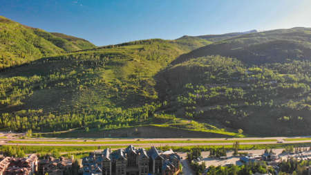 Beautiful aerial view of Vail from drone in summer season, Colorado, USAの写真素材