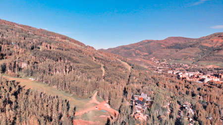 Vail, Colorado. Amazing aerial view of cityscape at summer sunset, USAの写真素材