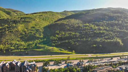 Aerial view of Vail hotels and city homes, Colorado, USA.の写真素材