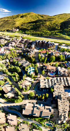 Beautiful aerial view of Vail from drone in summer season, Colorado, USAの写真素材