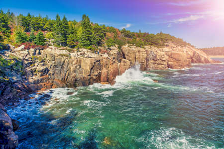 Acadia National Park, Maine. Coastline along the sea in foliage season, USAの写真素材