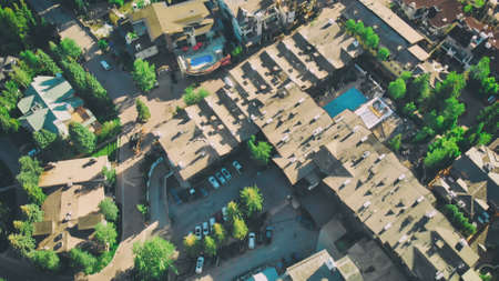 Aerial view of Vail hotels and city homes, Colorado, USA.の写真素材