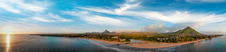 Amazing panoramic aerial view of Mauritius at sunset.
