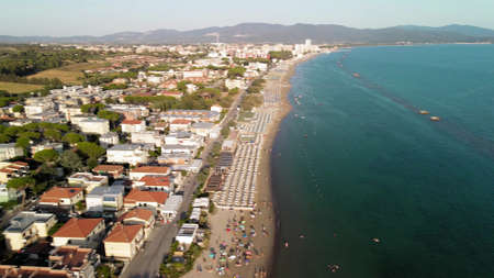 Amazing aerial view of Tuscany coastline, Italy from the drone.の写真素材