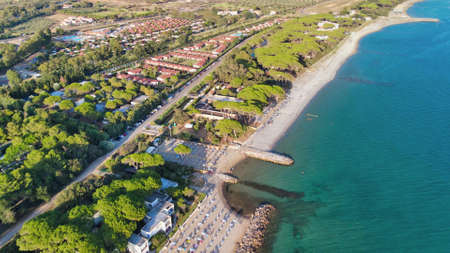 Amazing aerial view of Tuscany coastline, Italy from the drone.の写真素材