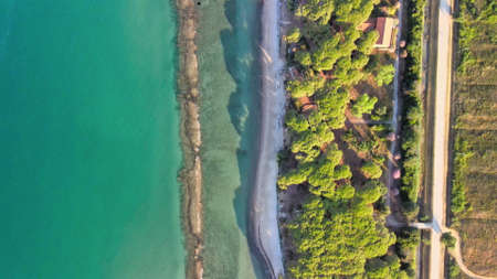 Amazing aerial view of Tuscany coastline, Italy from the drone.の写真素材