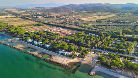 Amazing aerial view of Tuscany coastline in summer season, Italy.の写真素材
