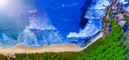 Coast as a background, aerial top view. Turquoise water background from top view. Summer seascape from air. Beautiful oceanの写真素材
