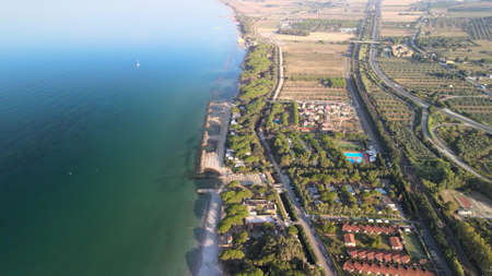 Amazing aerial view of Tuscany coastline, Italy from the drone.の写真素材