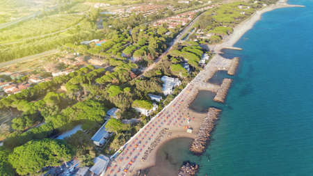 Amazing aerial view of Tuscany coastline, Italy from the drone.の写真素材