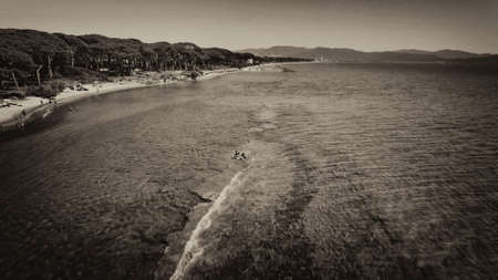 Amazing aerial view of Tuscany coastline, Italy from the drone.の写真素材