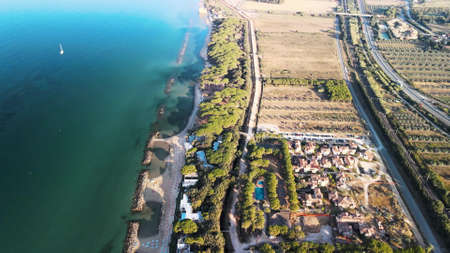Amazing aerial view of Tuscany coastline, Italy from the drone.の写真素材