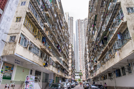 HONG KONG - MAY 2014: Crowded Residential Apartments in tall buildings.