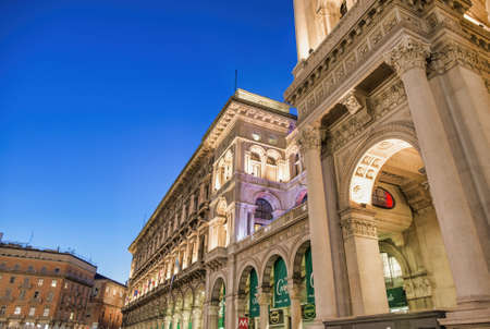 MILAN, ITALY - SEPTEMBER 2015: Exterior view of Gallery Vittorio Emanuele II at nightのeditorial素材