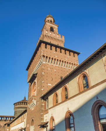 The Sforza Castle - Castello Sforzesco in Milan, Italy.のeditorial素材