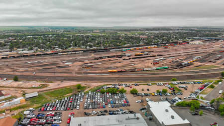 Aerial view of Hill City Train Stations and town, South Dakota.の写真素材