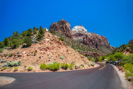 Checkerboard Mesa, famous mountain in Zion National Park, USA.の写真素材