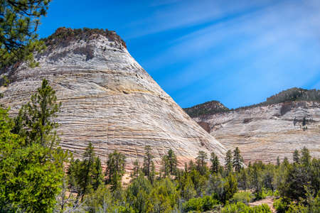 Checkerboard Mesa, famous mountain in Zion National Park, USA.の写真素材