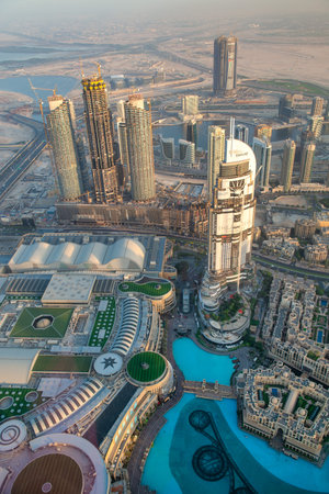 Aerial view of Palm Jumeirah Dubai at sunset.のeditorial素材