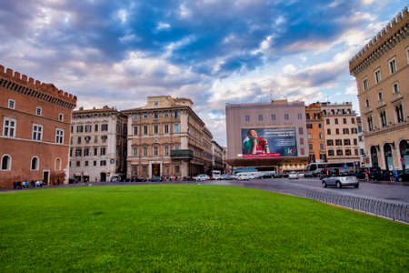 ROME, ITALY - JUNE 2014: City sightseeing bus speeds up along the city.のeditorial素材