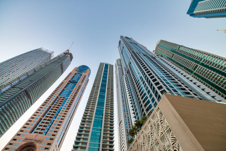 Dubai Marina Dubai aerial skyline with milky way, UAEのeditorial素材