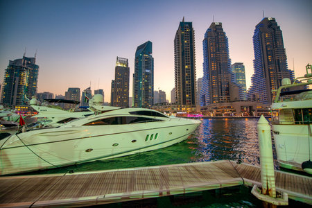 Dubai Marina Dubai aerial skyline with milky way, UAEのeditorial素材