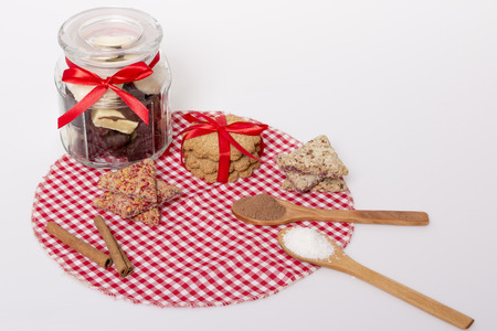 chocolate and a cookie as a delicacy and decorations, Selective focus and small depth of fieldの写真素材