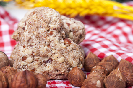 Delicious cookie with hazelnut on the tableの写真素材