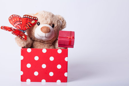 Bear toy and giftsl, Selective focus and small depth of fieldの写真素材