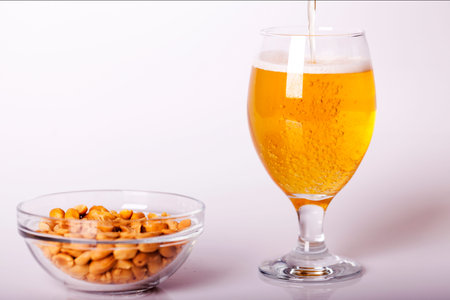 Beer on the table, Selective focus and small depth of field, lens flareの写真素材