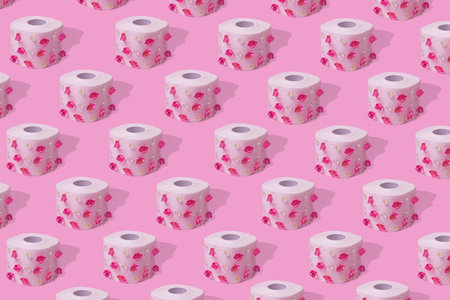 Creative idea with toilet paper with diamonds, pattern on a pastel pink background. Minimal concept...