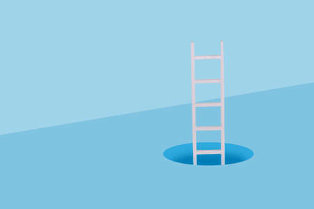Ladder come out of the hole from underground with copy space. Creative minimal concept of hope, freedom, escape, success, ambition, peace and spirituality.の写真素材
