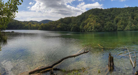 Forest and lake in the Croatian national park - Plitvice lakesの写真素材