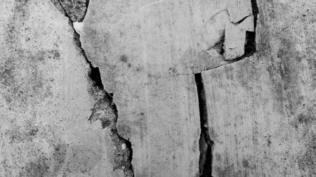 gray cement wall background texture with cracked patternの写真素材