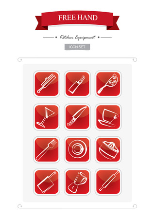 A beautifull illustrated hand design kitchen iconsのイラスト素材