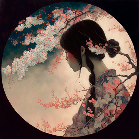 A Japanese woman into cherry blossomsの写真素材