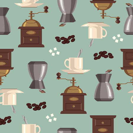 Coffee pattern. Coffee mill, coffee, sugar, cupのイラスト素材