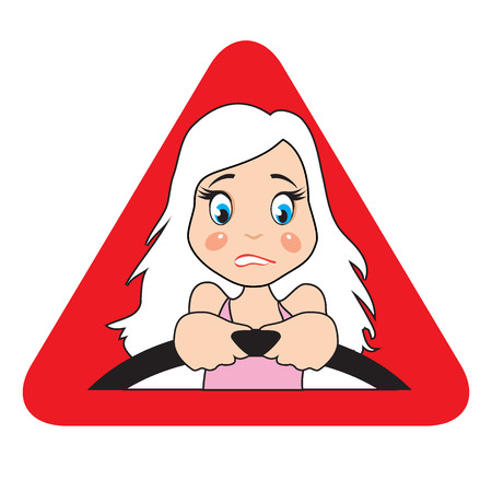 Warning icon. Blonde behind the wheelのイラスト素材