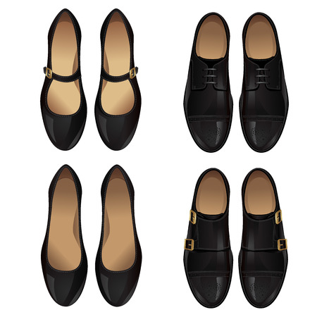 Set of man leather black shoes and woman leather black shoesのイラスト素材
