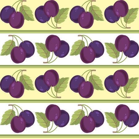 Pattern with illustration of plum on white and yellow backgroundのイラスト素材