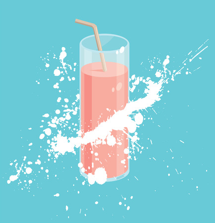 Vector illustration of milk shake with splash on blue backgroundのイラスト素材