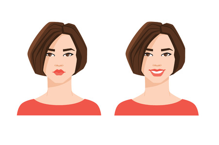 Vector illustration of pretty woman's face with different emotions.のイラスト素材