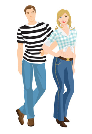 Vector illustration of young people in different clothes isolated on white backgroundのイラスト素材